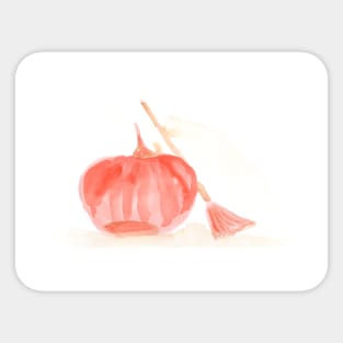 halloween, pumpkin, harvest, food, vegetable, diet, vegetarian, nature, autumn, watercolor, broom Sticker